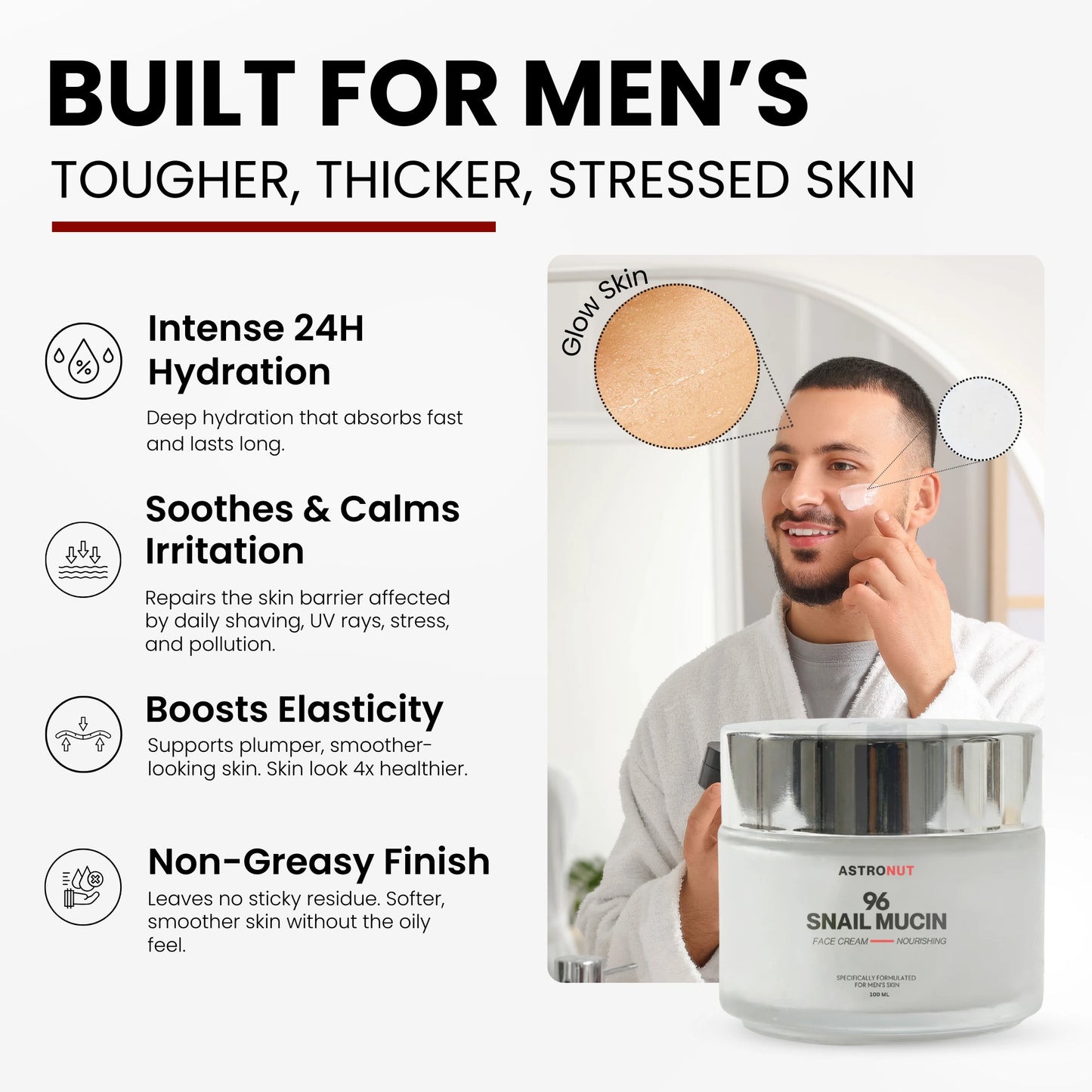 Astronut Men’s Snail Mucin Face Cream – Hydrate, Repair & Protect Against Aging