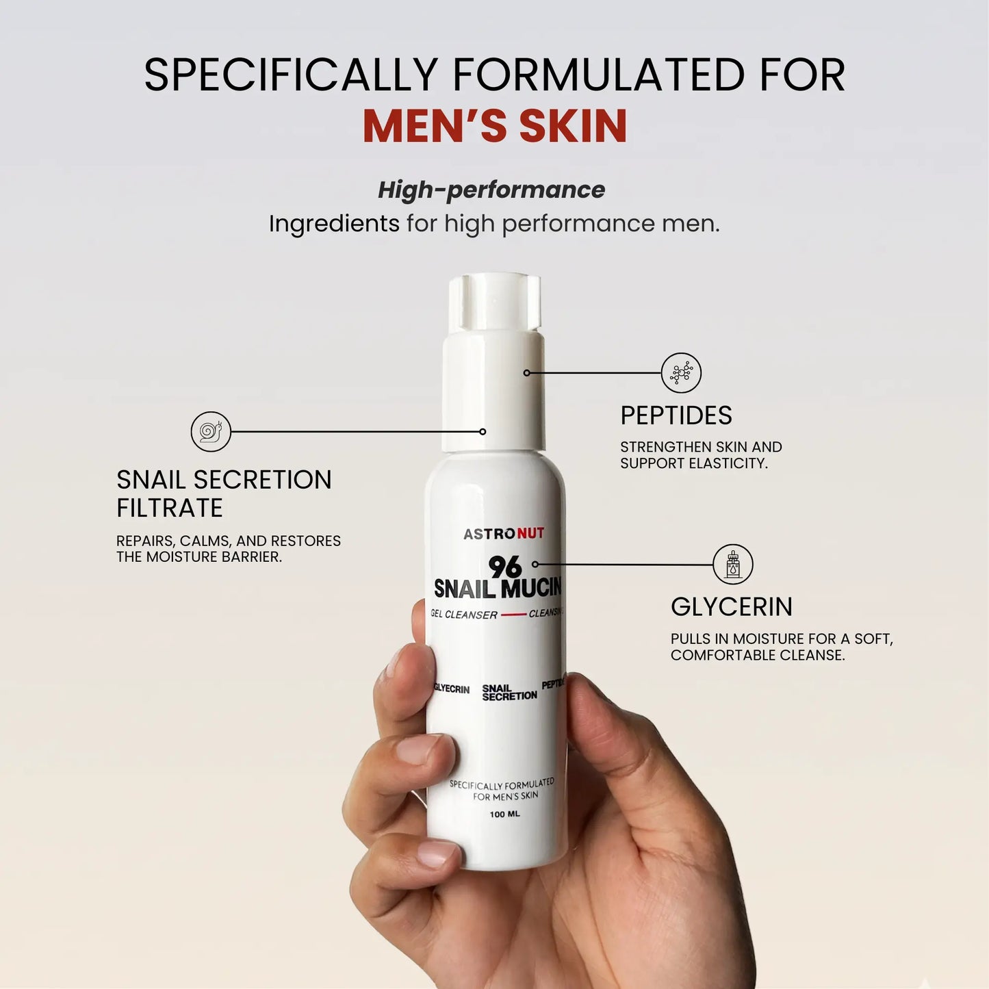 Astronut Men’s Snail Mucin Cleansing Face Wash – Deep Clean, Hydrate & Defend Skin