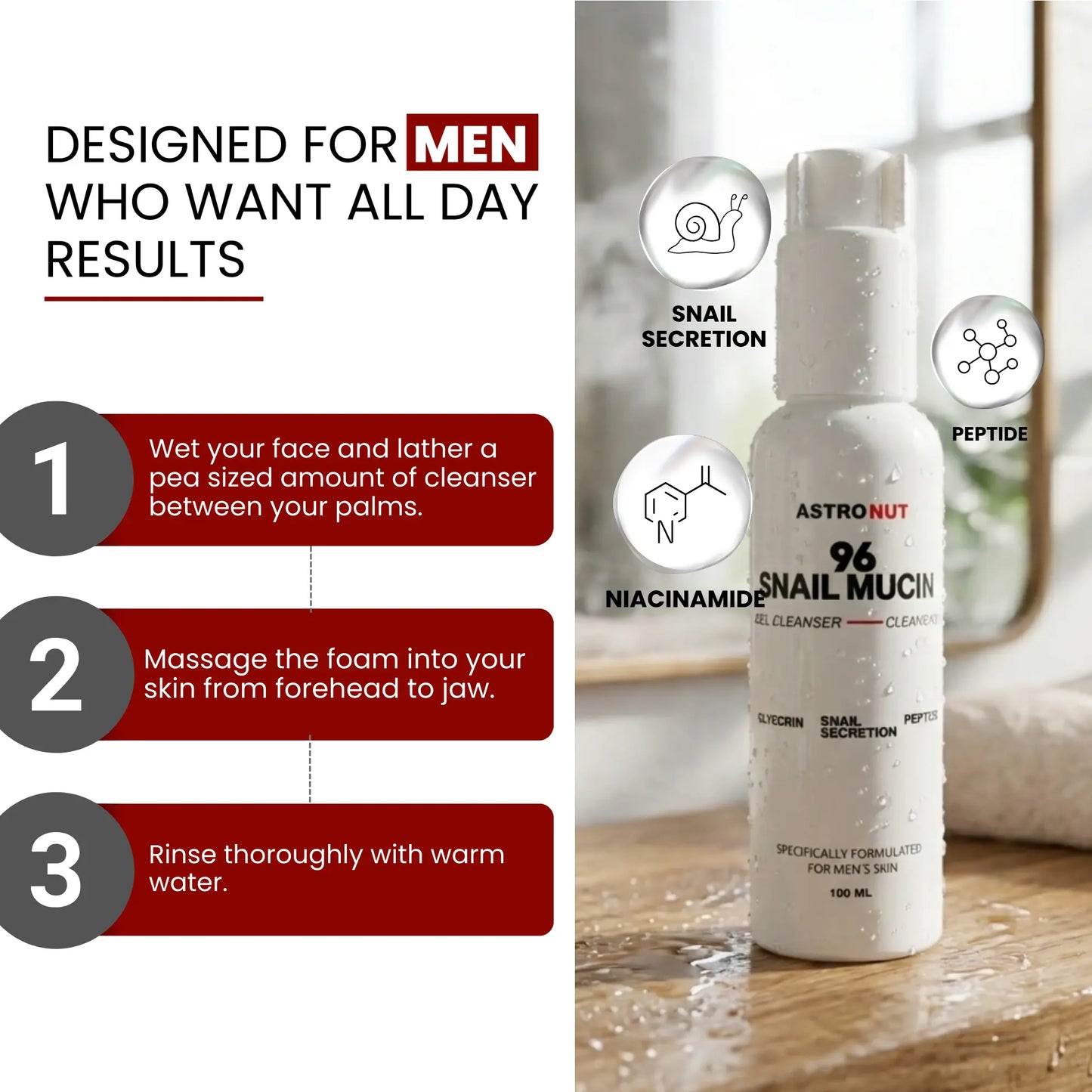 Astronut Men’s Snail Mucin Cleansing Face Wash – Deep Clean, Hydrate & Defend Skin