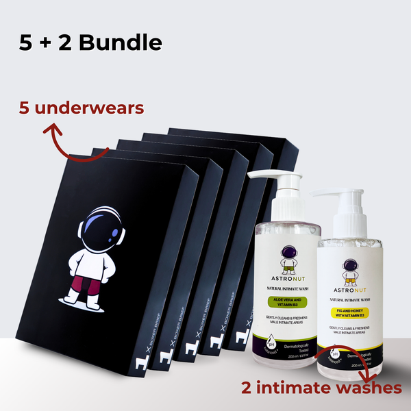 5 Astronut Men's Boxers + 2 Intimate Washes Bundle - Comfort & Care