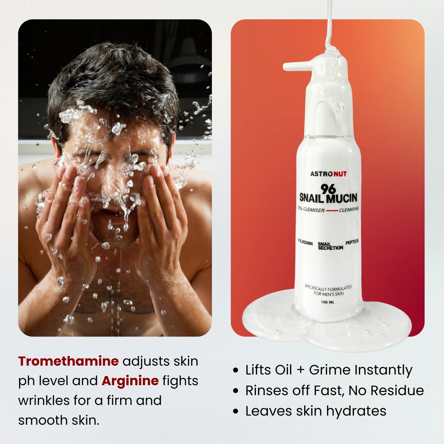 Astronut Men’s Snail Mucin Cleansing Face Wash – Deep Clean, Hydrate & Defend Skin